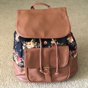 New Floral Canvas Faux Leather Backpack